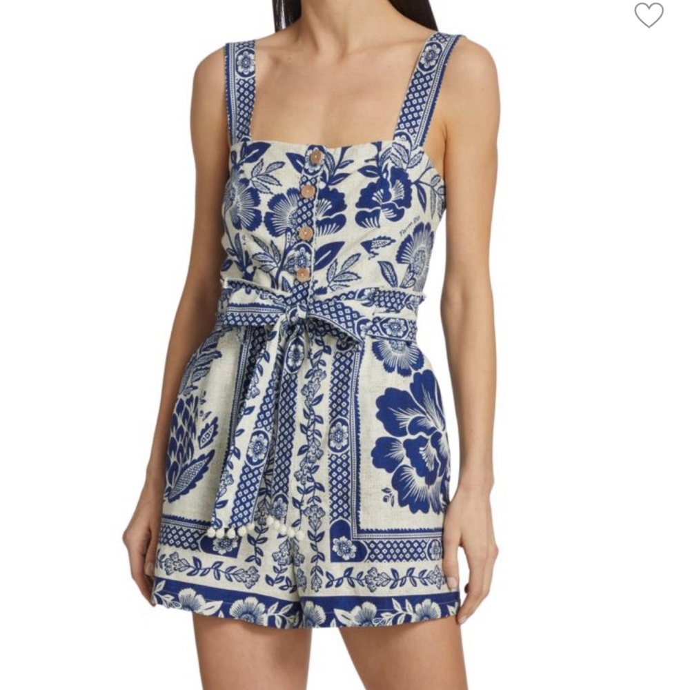 FARM RIO Floral Blue & White Romper XS